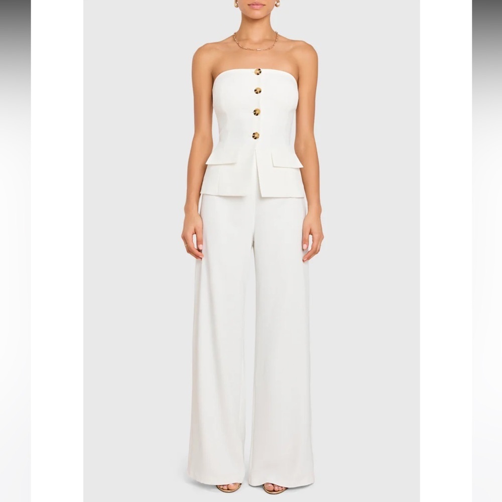 new Amanda Uprichard Yadira twofer layered button down jumpsuit in ivory